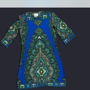 Donna Morgan Vibrant Blue and Green Long Sleeve Dress